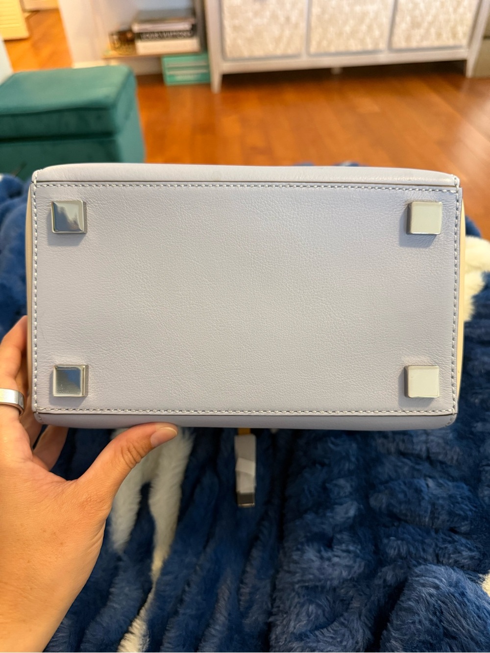 Michael Kors Collection Blue Leather Satchel with Tan Accents - Picture 7 of 13